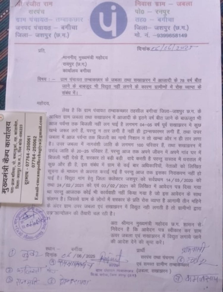 जबला एवं सखाझरण गांव में आजादी के 78 वर्ष बाद भी नहीं पहुंची बिजली