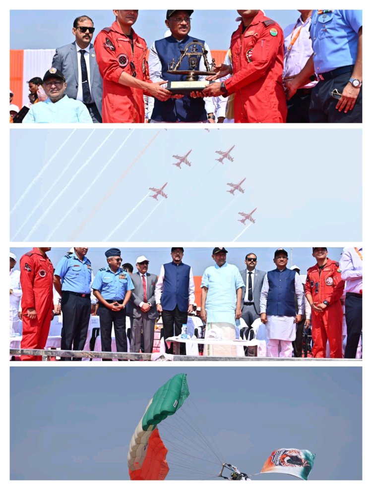 राज्योत्सव पर वायु सेना की टीम का रोमांचक एयर शो, रायपुर के सेंध जलाशय के ऊपर आसमां में गूंजा 'जय जोहार' और 'छत्तीसगढ़िया सबले बढ़िया