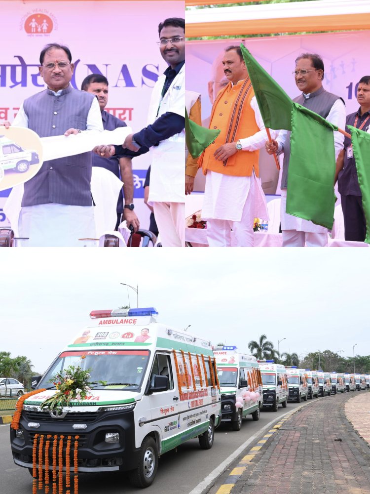 *छत्तीसगढ़ की स्वास्थ्य सेवाओं के लिए बड़ा दिन*  *प्रदेश की लाइफलाइन हुई सशक्त: मुख्यमंत्री विष्णुदेव साय ने 370 नई एम्बुलेंस को दिखाई हरी झंडी*