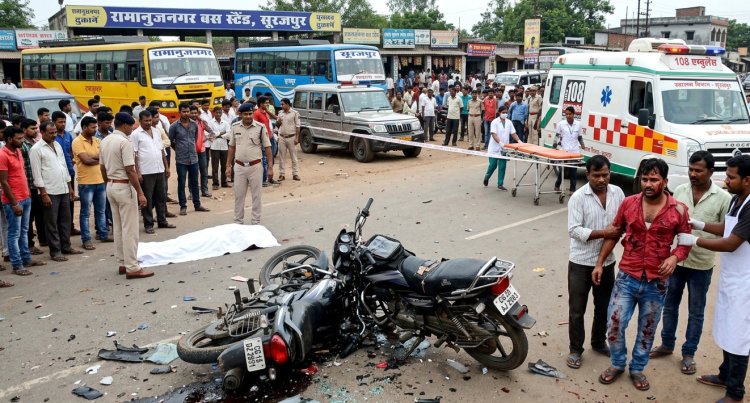 रामानुजनगर बस स्टैंड के पास दो बाइकों में आमने-सामने भिड़ंत, युवक की मौके पर मौत