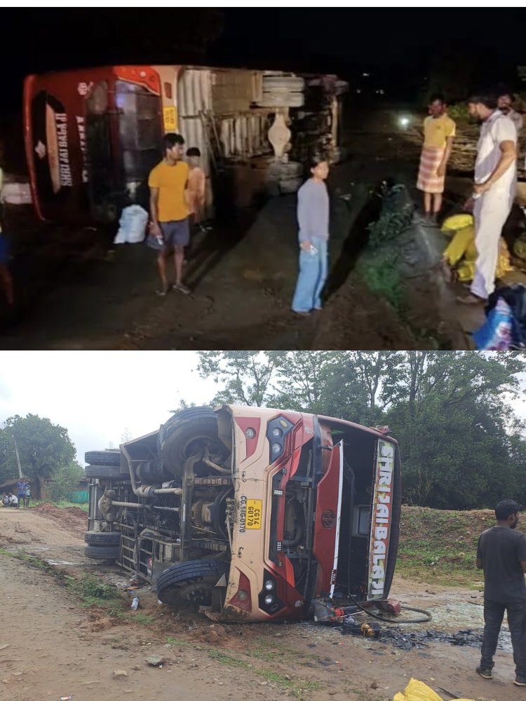 *झारखंड के रामगढ़ से कोरबा जा रही बालाजी बस, कुनकुरी के समीप पलटी, 10 यात्री घायल*