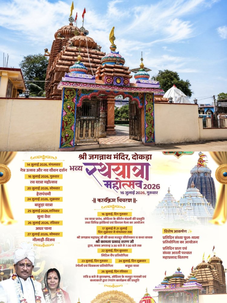 *श्री जगन्नाथ मंदिर दोकड़ा में रथ यात्रा महोत्सव 2026 की तैयारियां अंतिम चरण में, 16 जुलाई को निकलेगी भव्य रथ यात्रा*